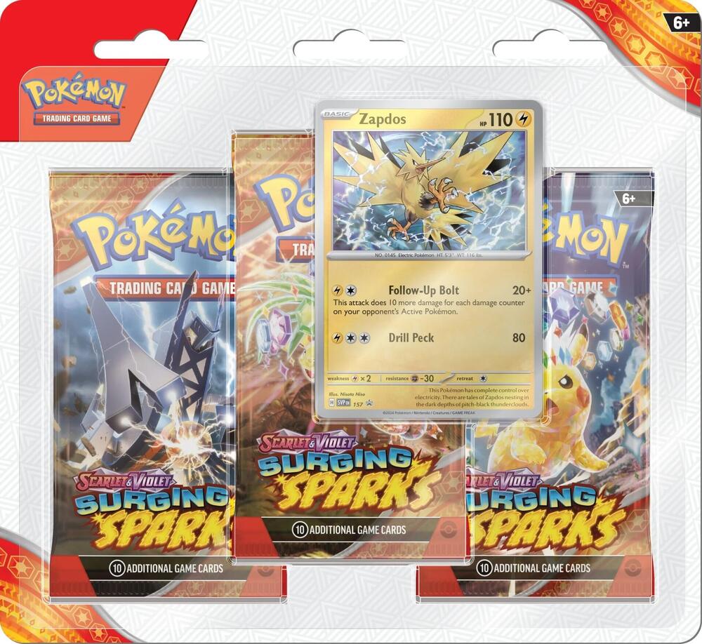 Surging Sparks – 3‑Pack Blister (Zapdos Promo)